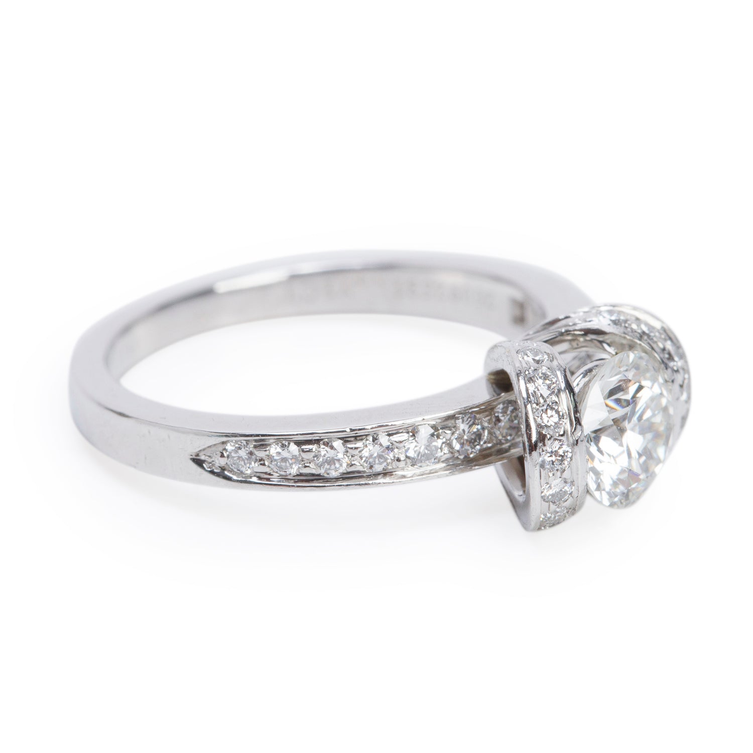 Tiffany & Co. Platinum 0.71 ct. Round Brilliant Cut Diamond Ribbon Engagement Ring, Size 5.75 w/ Box, Receipt & Paperwork