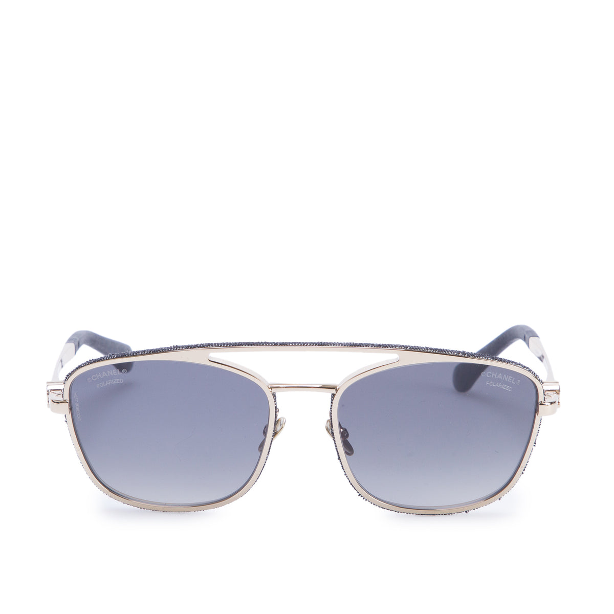 Chanel 4290-Q Gold-Tone Calfskin & Denim Pilot Sunglasses