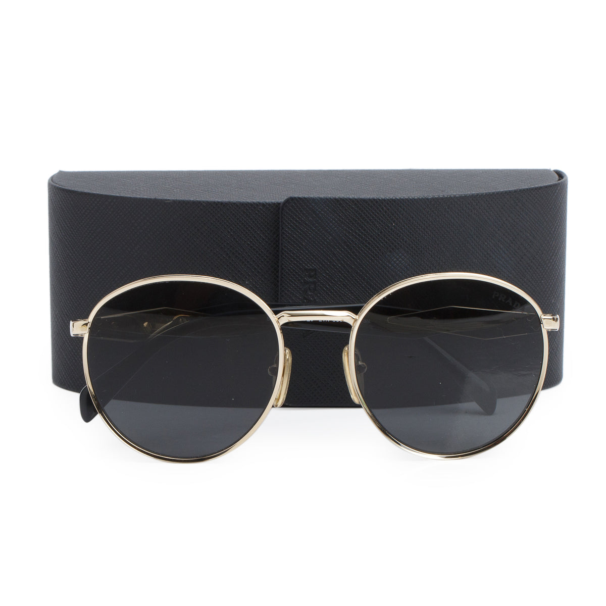 Prada SPR 56Z Gold-Tone Round Sunglasses w/ Case