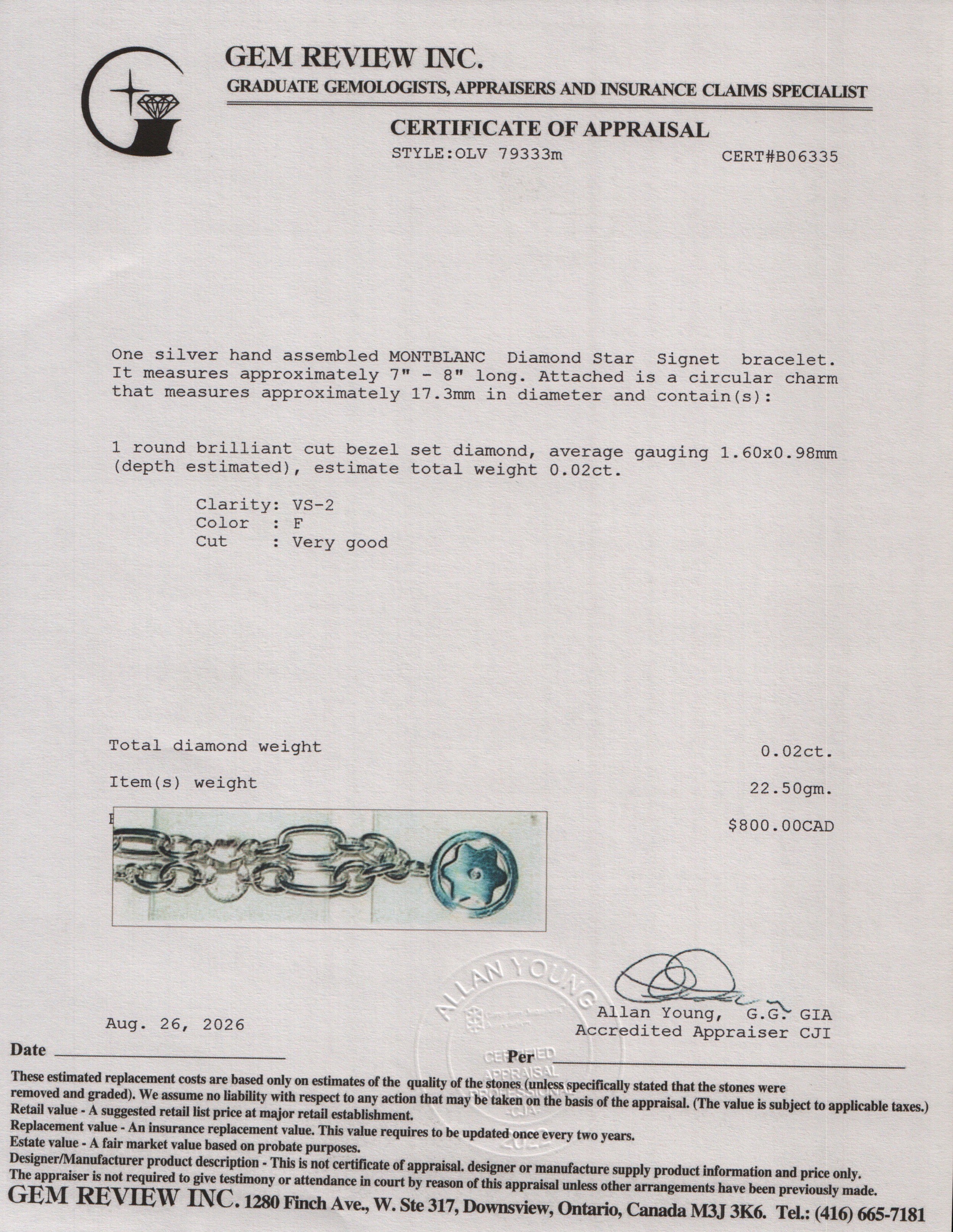 Montblanc Sterling Silver Diamond Signet Star Bracelet