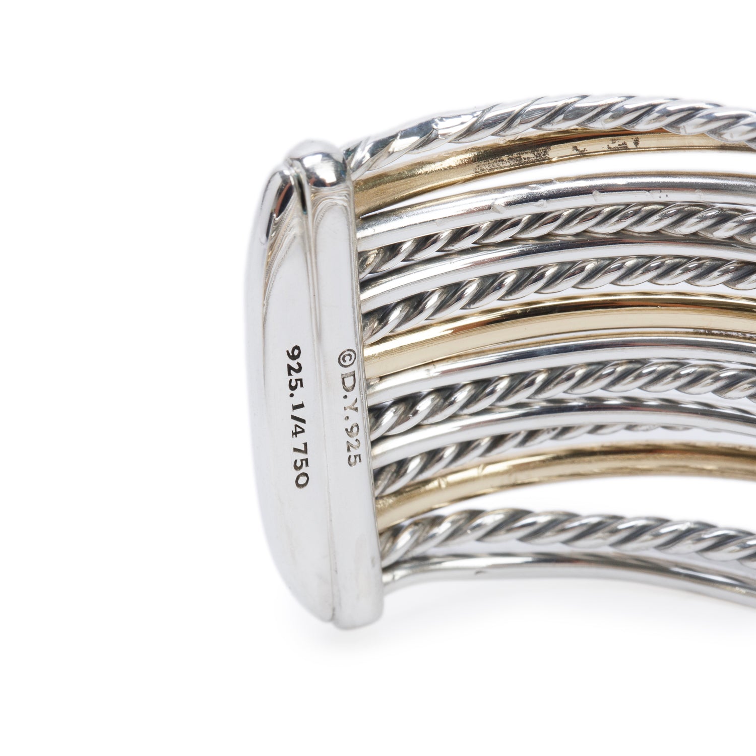 David Yurman Sterling Silver & 18k Yellow Gold 27.5 MM Crossover Cuff Bracelet w/ Box