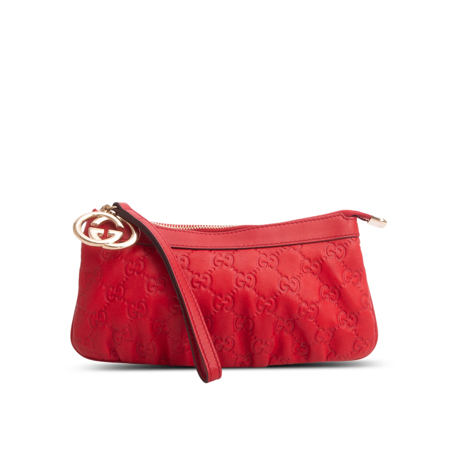 Gucci Red Calfskin Signature New Britt Wristlet