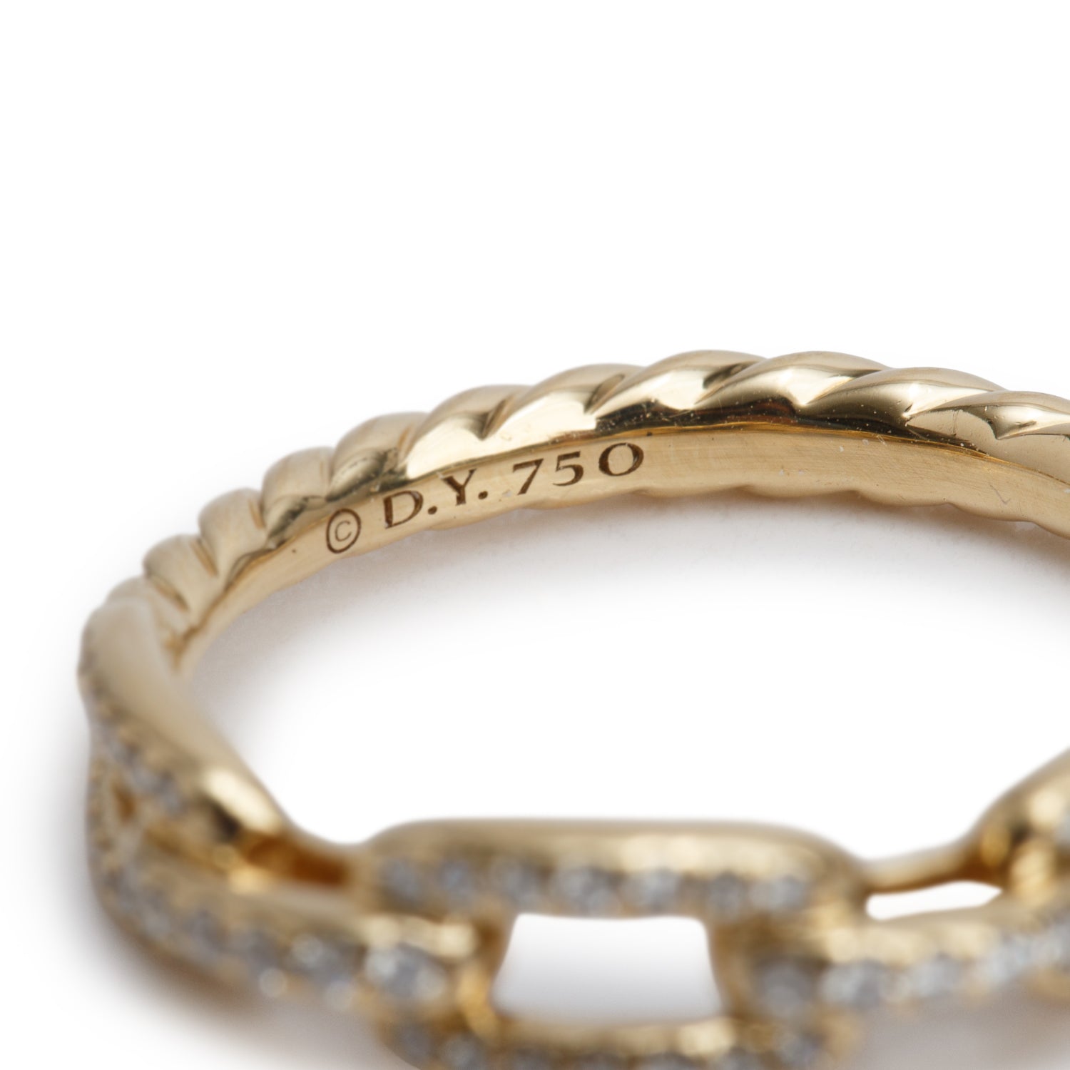 David Yurman 18k Yellow Gold Diamond 4.5 MM Stax Chain-Link Ring, Size 5.5 w/ Box