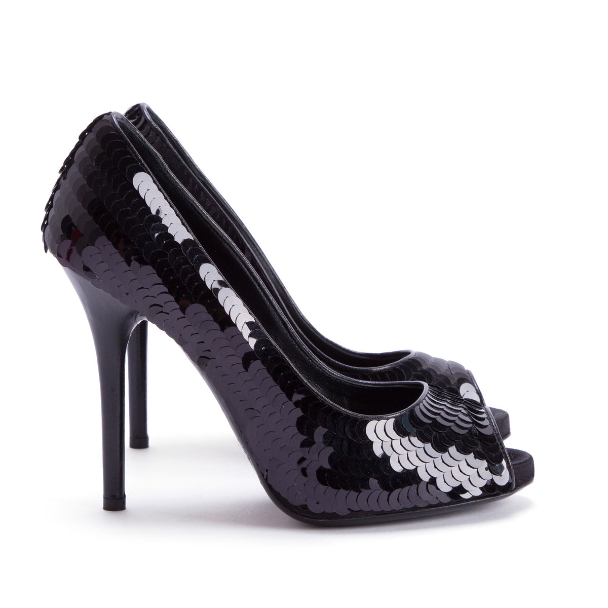 Dolce & Gabbana Black Sequin Peep Toe Pumps, Women's Size 37.5 w/ Box