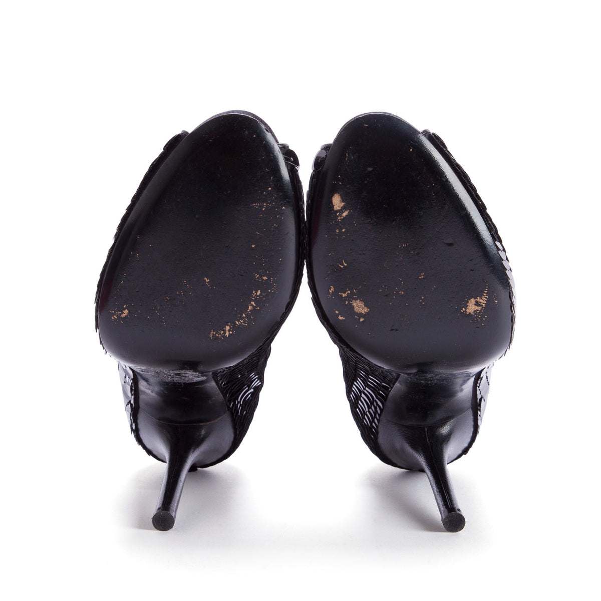 Dolce & Gabbana Black Sequin Peep Toe Pumps, Women's Size 37.5 w/ Box