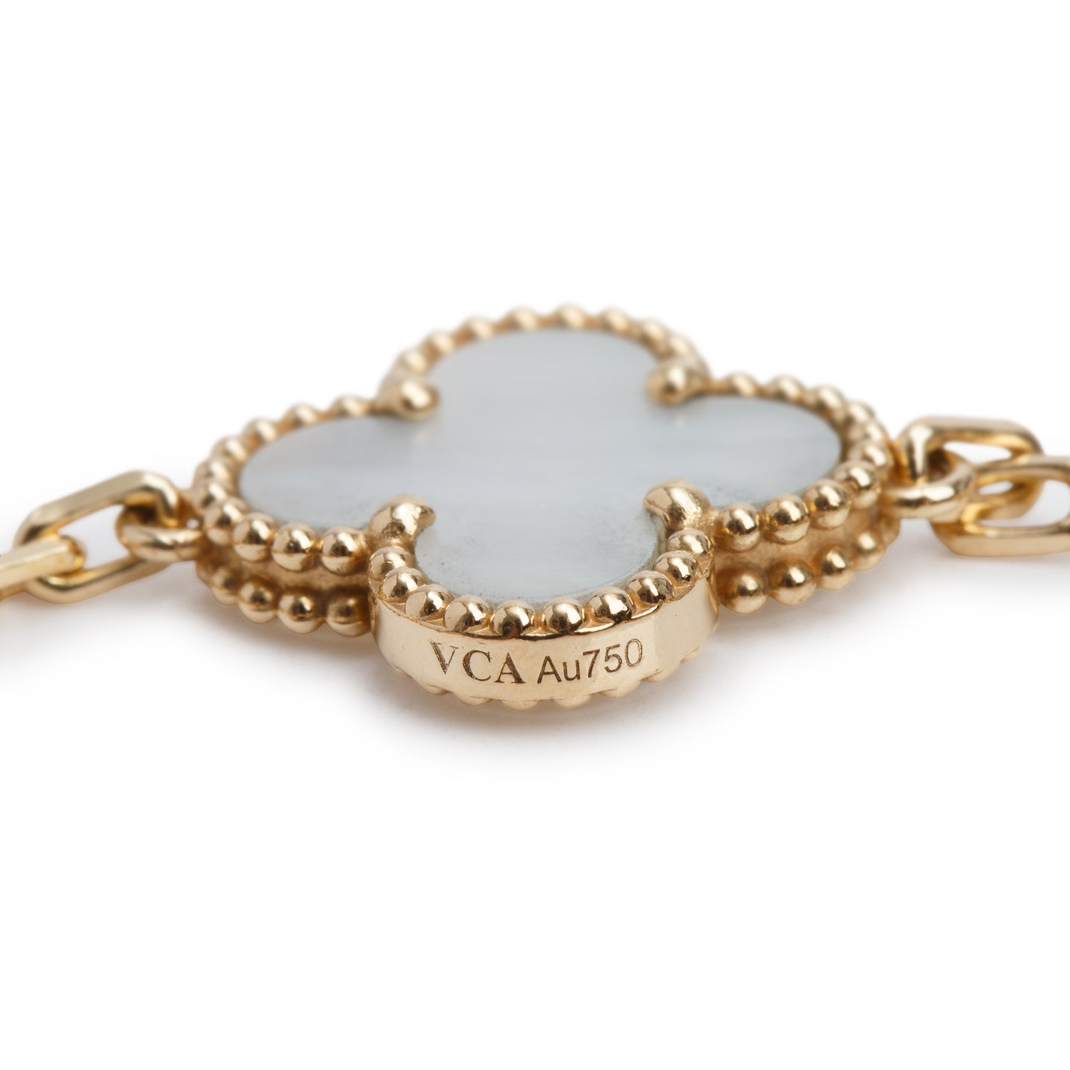 Van Cleef & Arpels 2025 18k Yellow Gold Vintage Alhambra 5 Motif Mother of Pearl Bracelet w/ Box