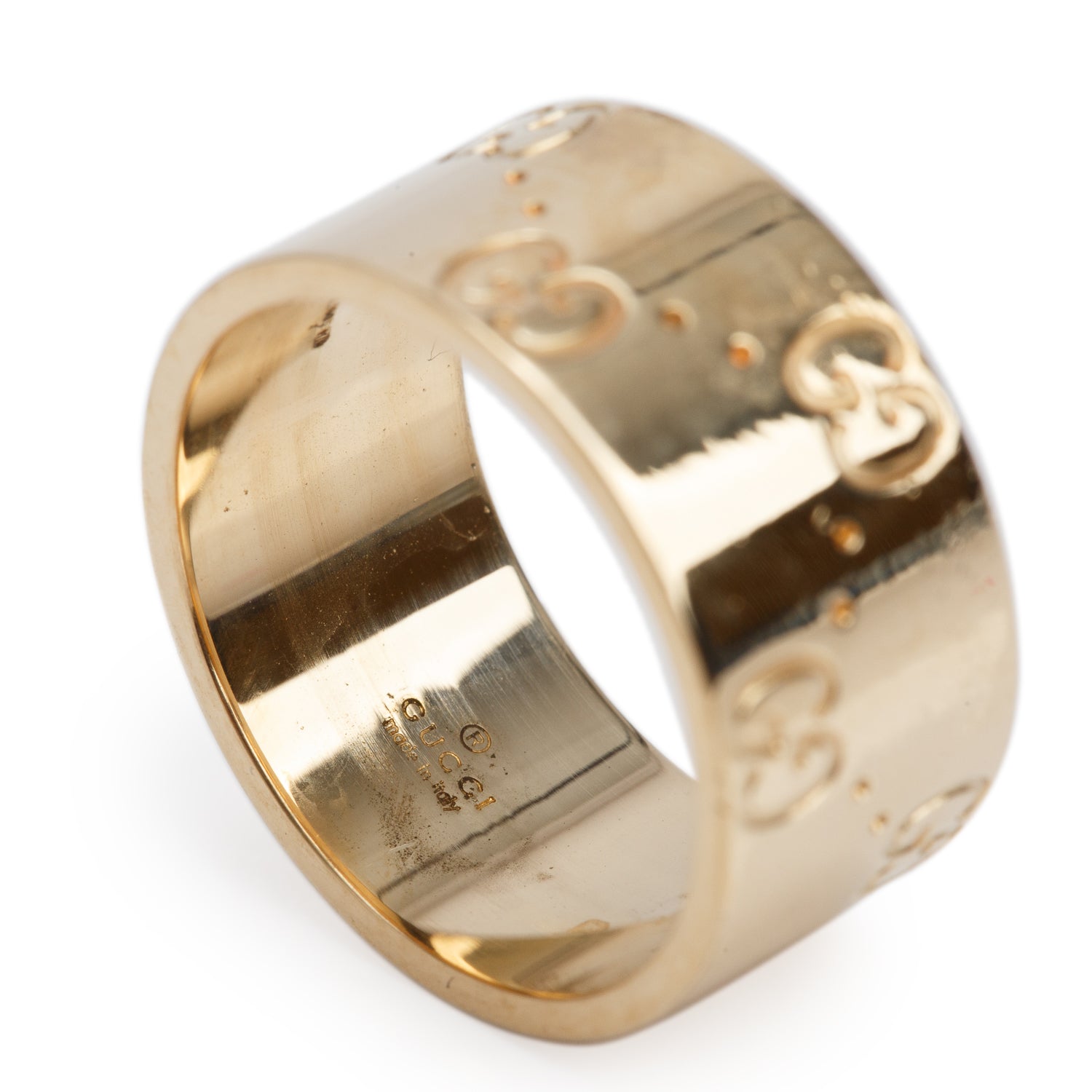 Gucci 18k Yellow Gold Icon 9 MM Wide Band Ring, Size 12 5.75 w/ Box
