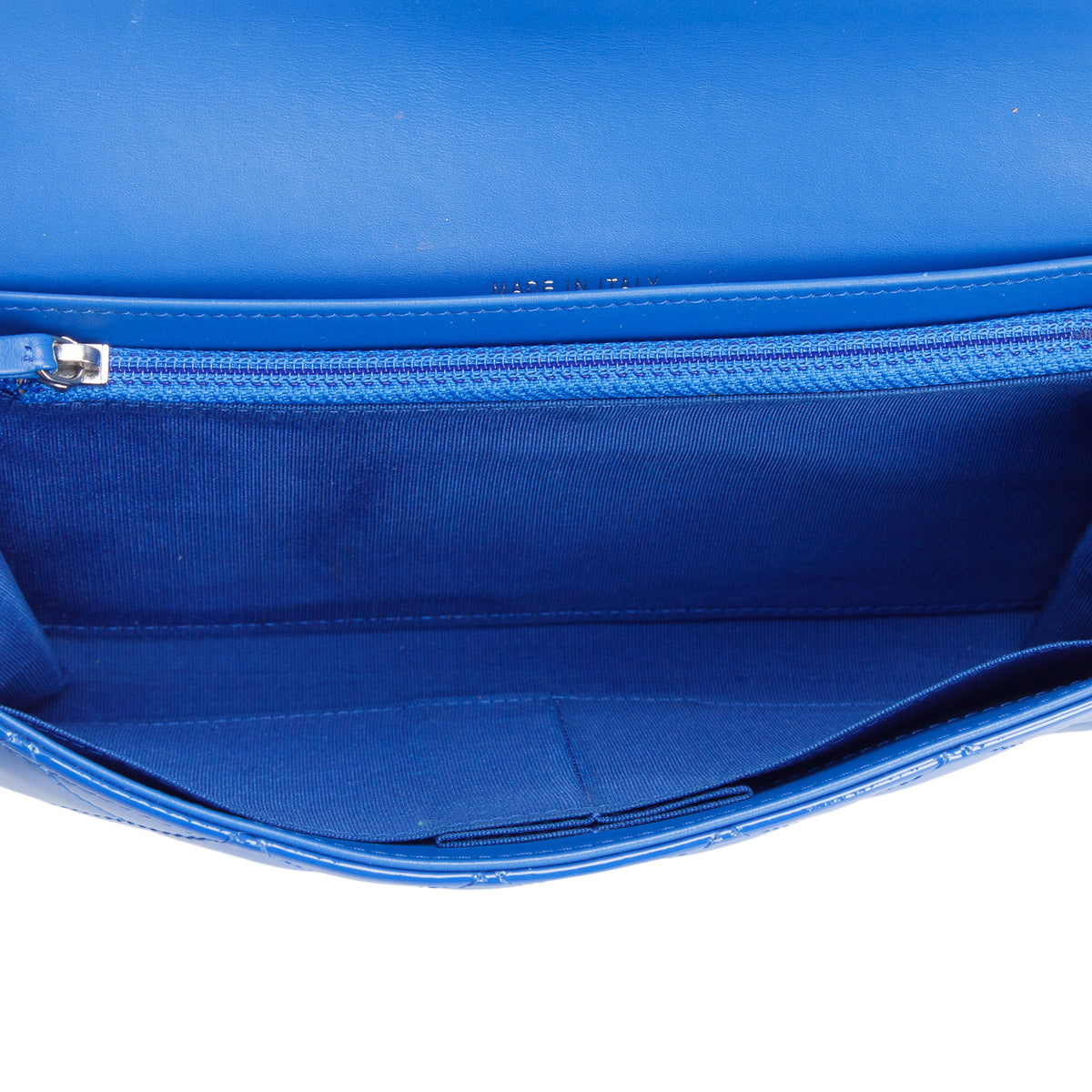Chanel Blue Patent Leather Quilted Boy Wallet on Chain
