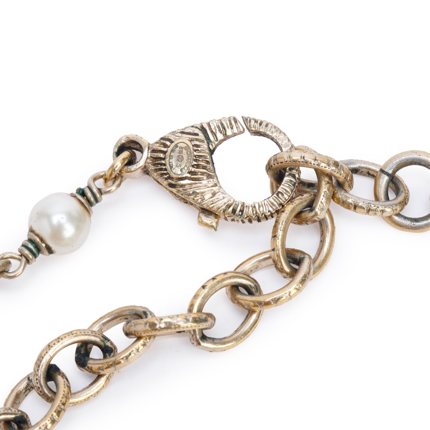 Chanel Gold-Plated Faux Pearl & Strass CC Collar Necklace