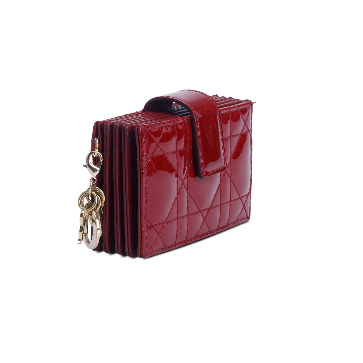Christian Dior 2021 Red Patent Leather Cannage Monochrome Lady Dior Jasmine 5-Gusset Card Holder