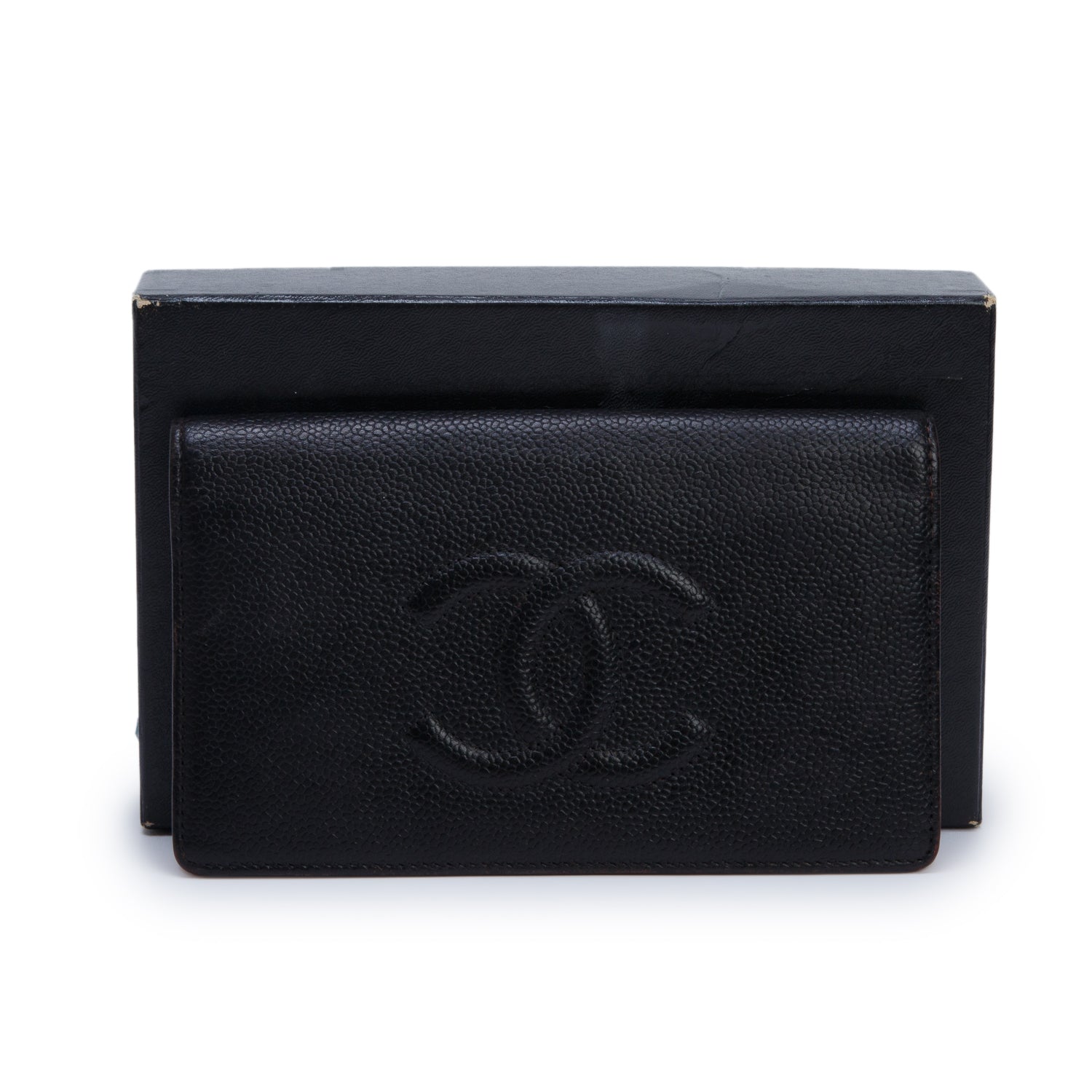 Chanel Black Caviar Leather Timeless CC Yen Wallet w/ Box & Authenticity Card