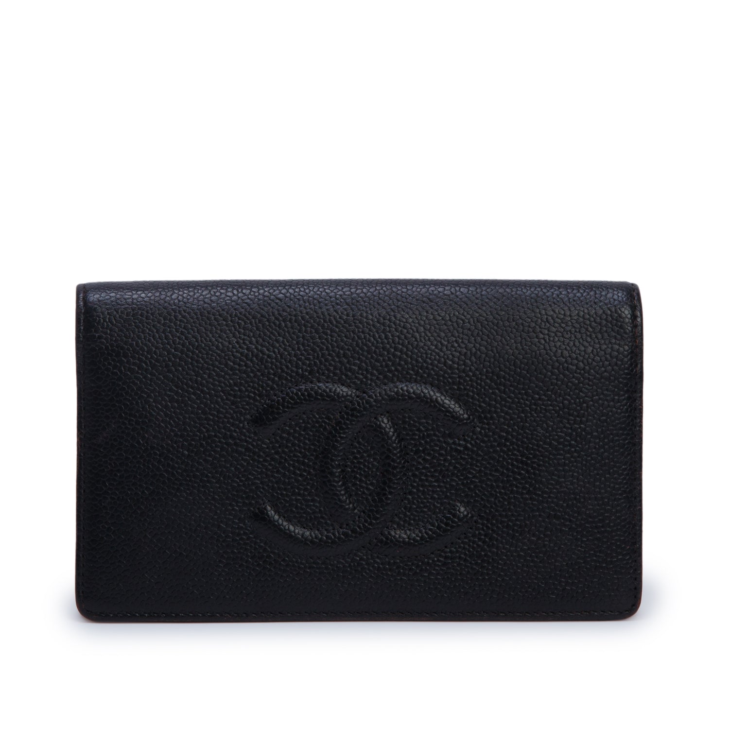 Chanel Black Caviar Leather Timeless CC Yen Wallet w/ Box & Authenticity Card