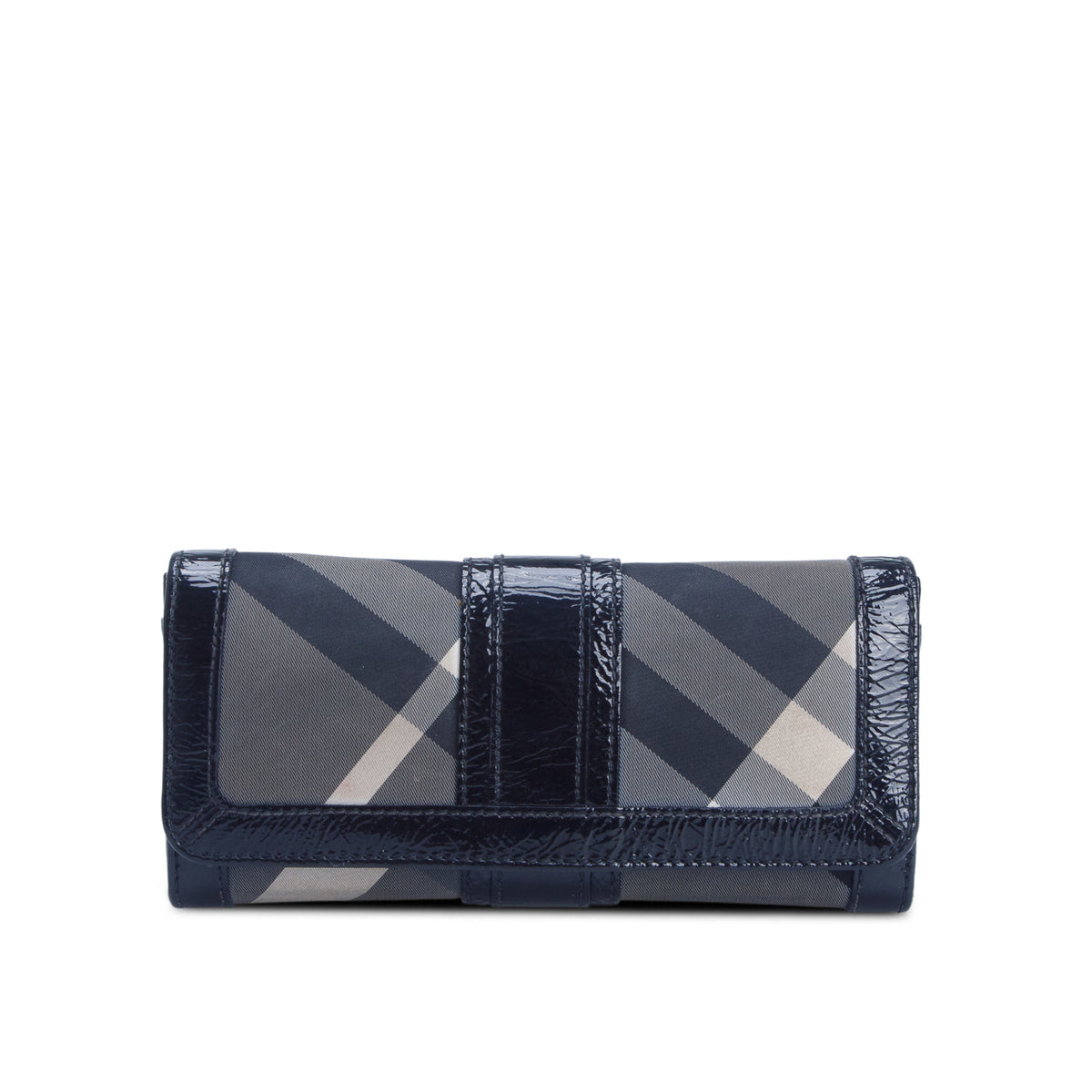 Burberry Black Patent Leather Trimmed Beat Check Continental Wallet
