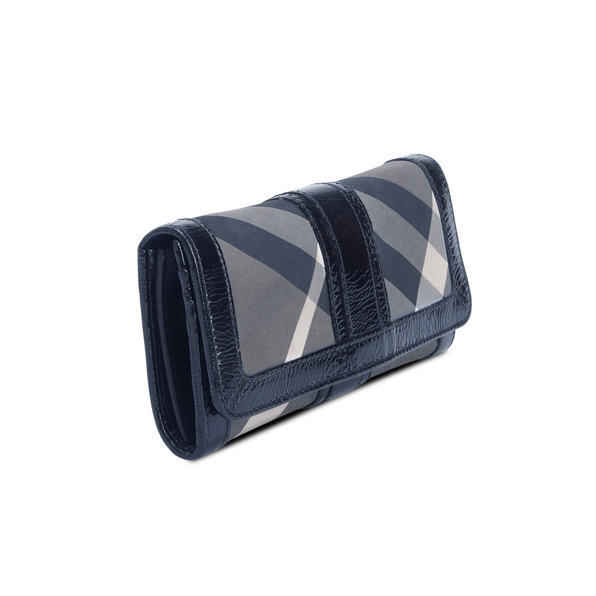 Burberry Black Patent Leather Trimmed Beat Check Continental Wallet
