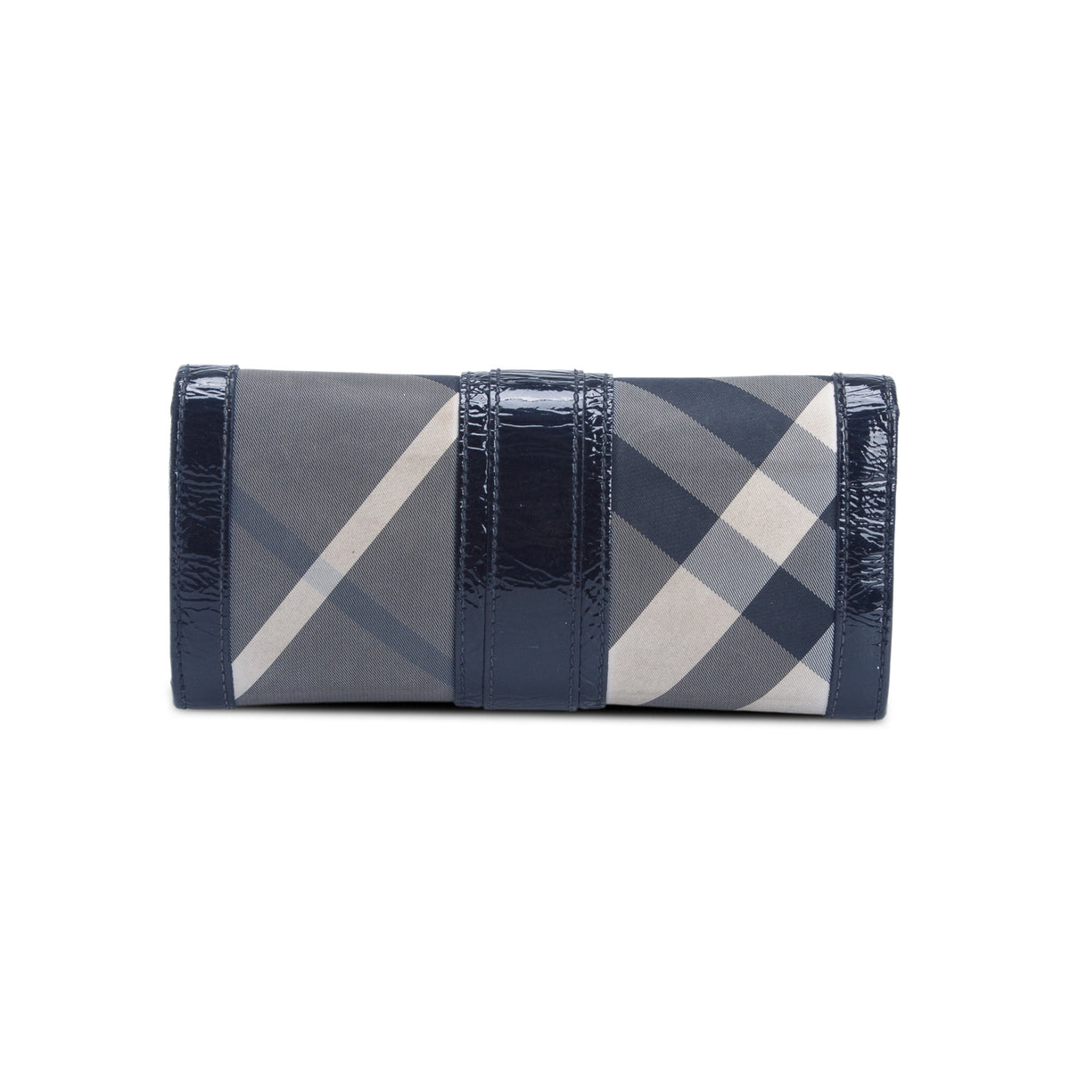 Burberry Black Patent Leather Trimmed Beat Check Continental Wallet