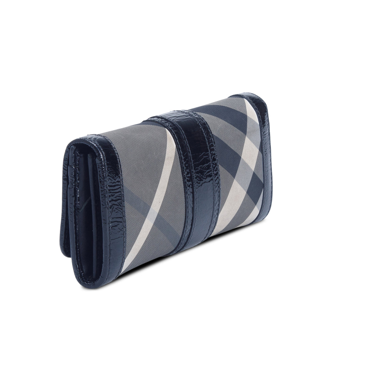 Burberry Black Patent Leather Trimmed Beat Check Continental Wallet