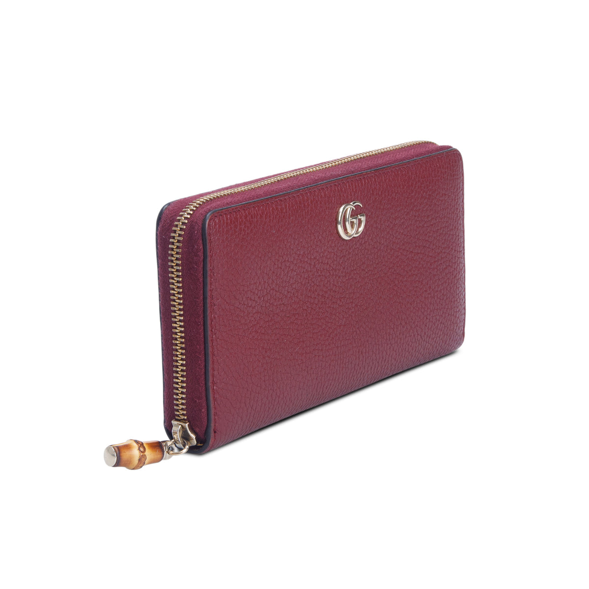 Gucci Red Calfskin Leather GG Marmont Zip Around Wallet