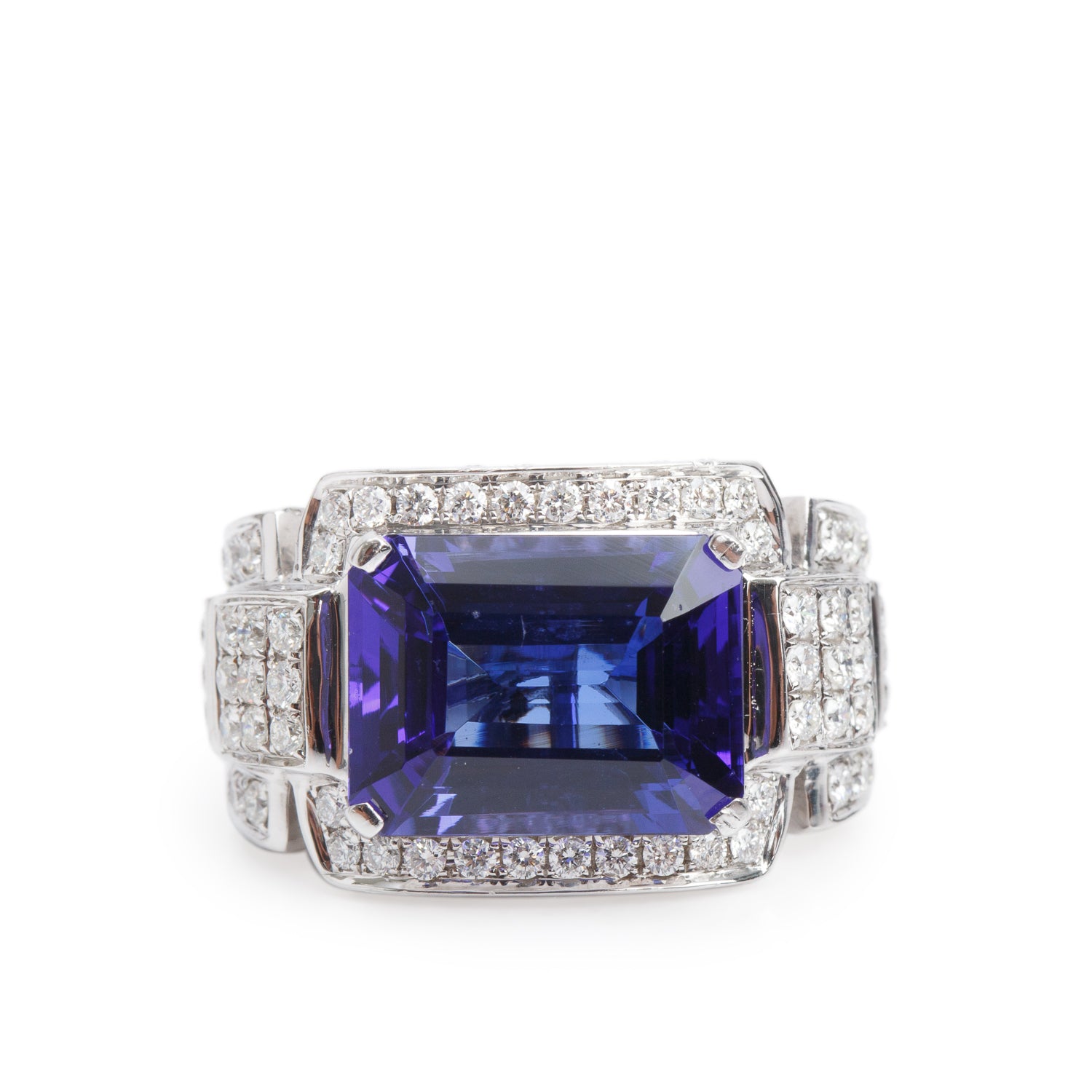 18k White Gold 9.09 ct. Tanzanite & Diamond Cocktail Ring, Size 9