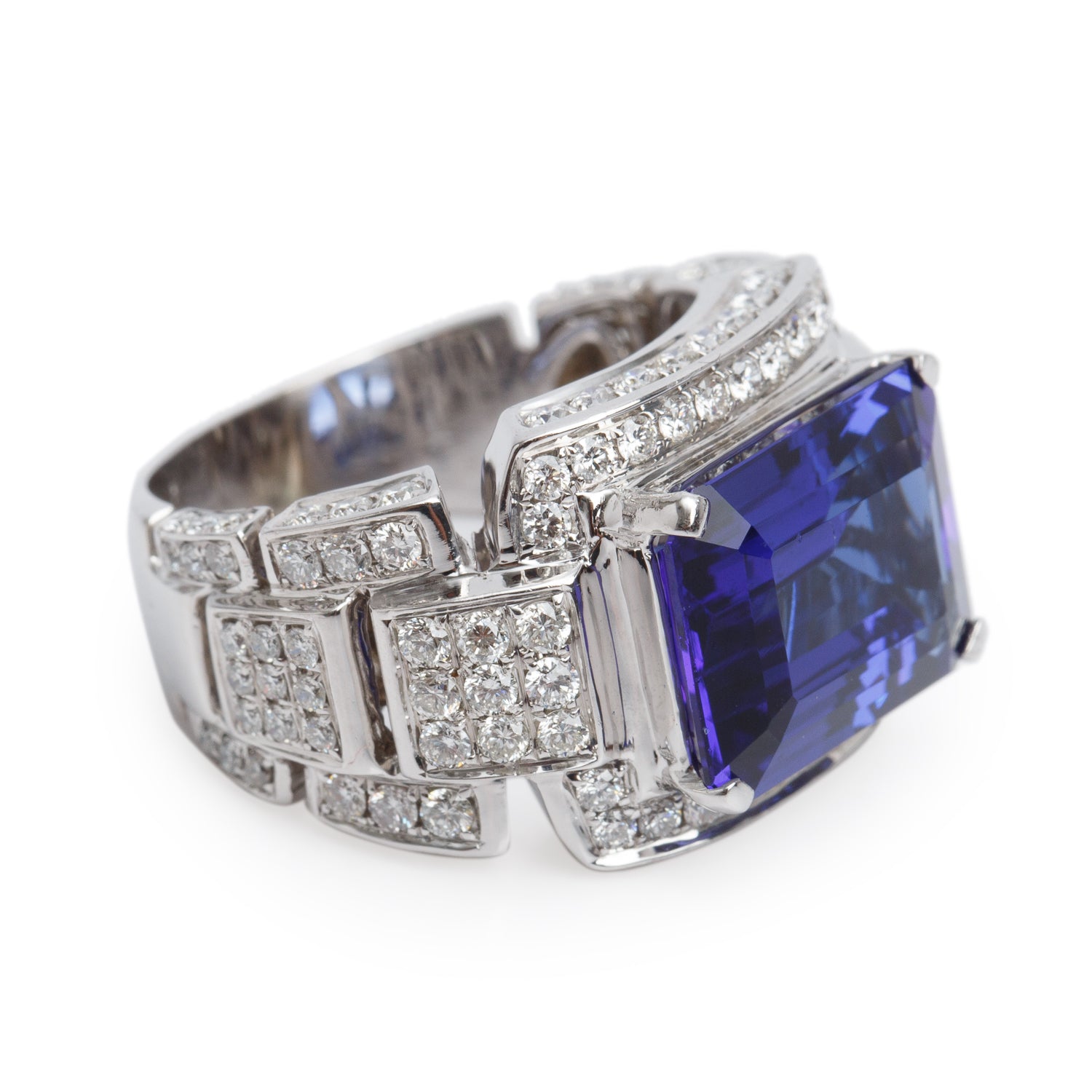 18k White Gold Blue Sapphire and Diamond Lariat Necklace