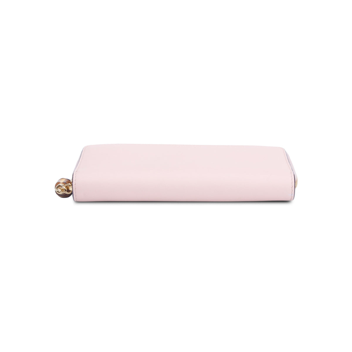 Gucci Pink Calfskin Script Bamboo Zip Around Wallet