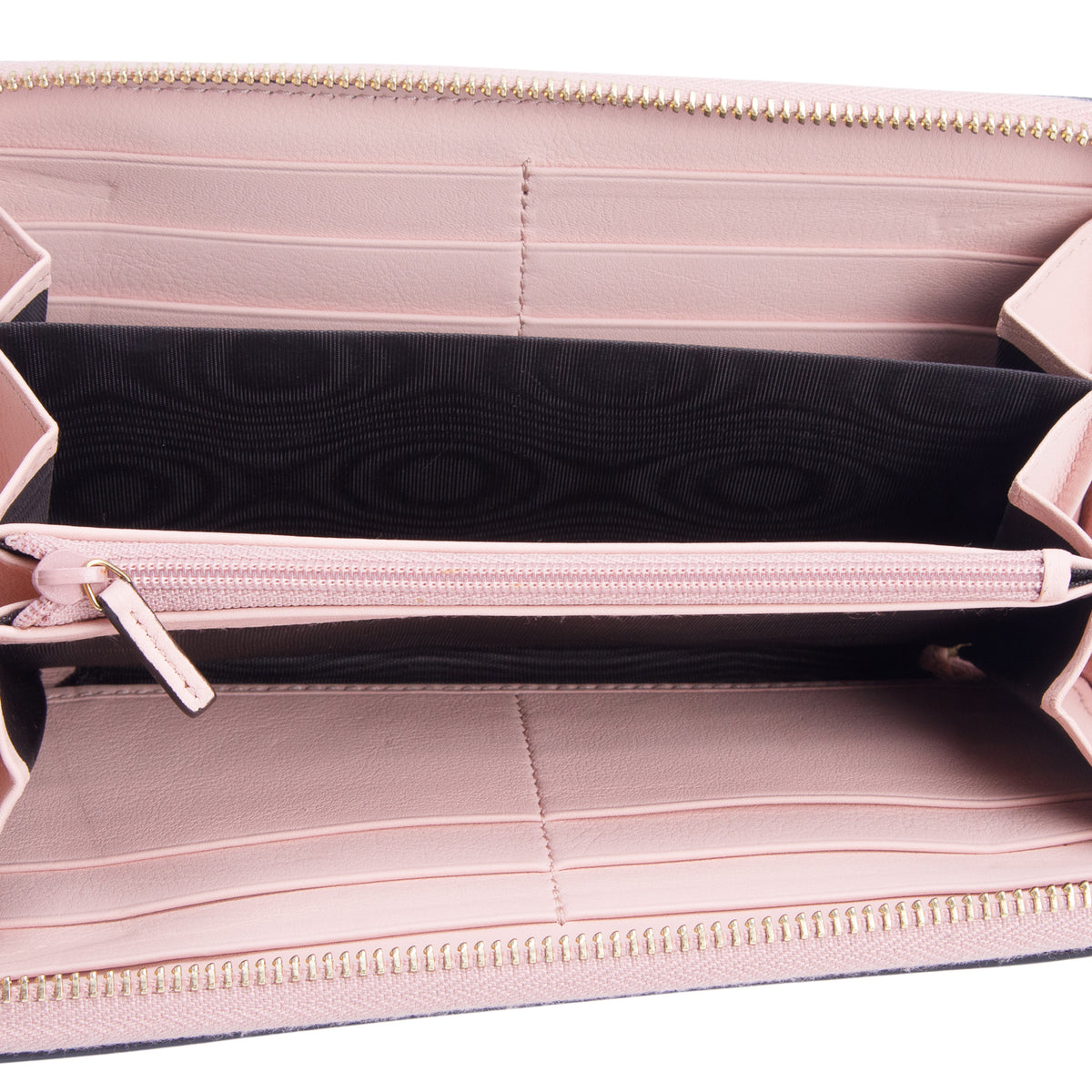 Gucci Pink Calfskin Script Bamboo Zip Around Wallet