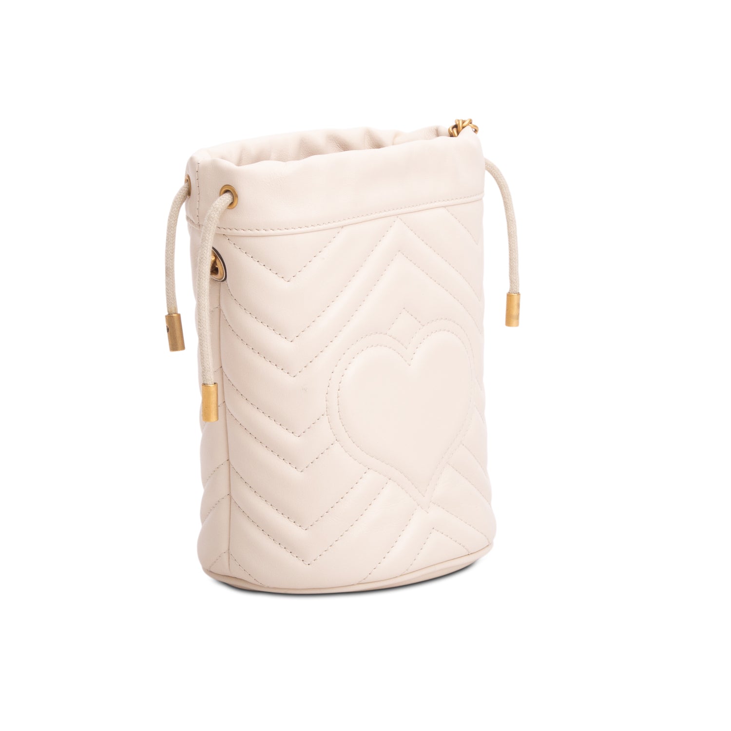 Gucci Cream Calfskin Leather GG Marmont Mini Bucket Bag w/ Box
