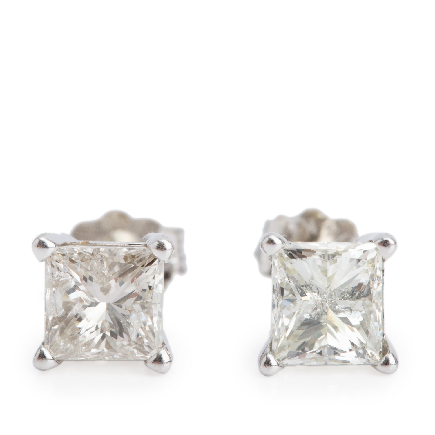 14k White Gold 1.30 tcw. Princess Cut Diamond Stud Earrings