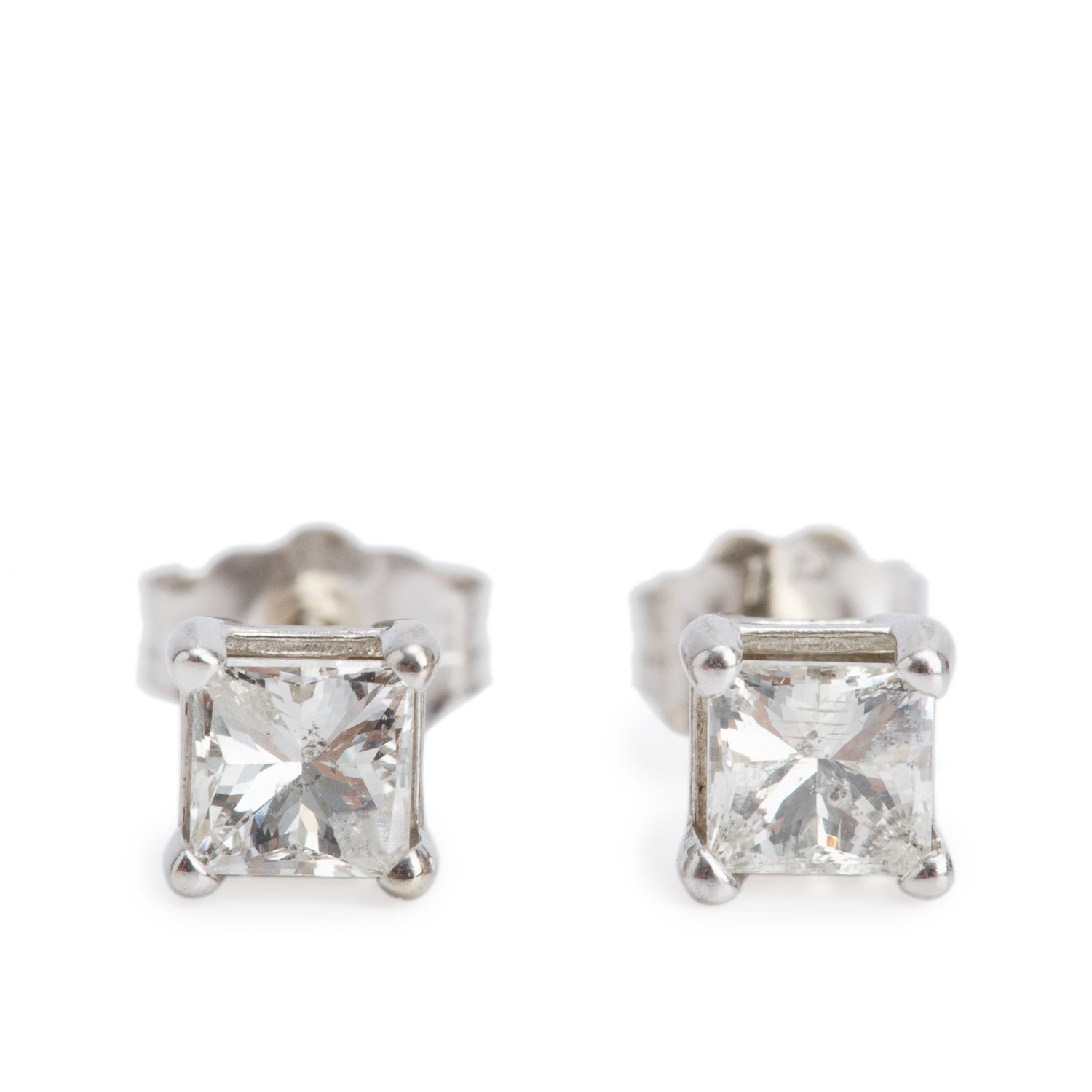 14k White Gold 0.51 tcw. Princess Cut Diamond Stud Earrings