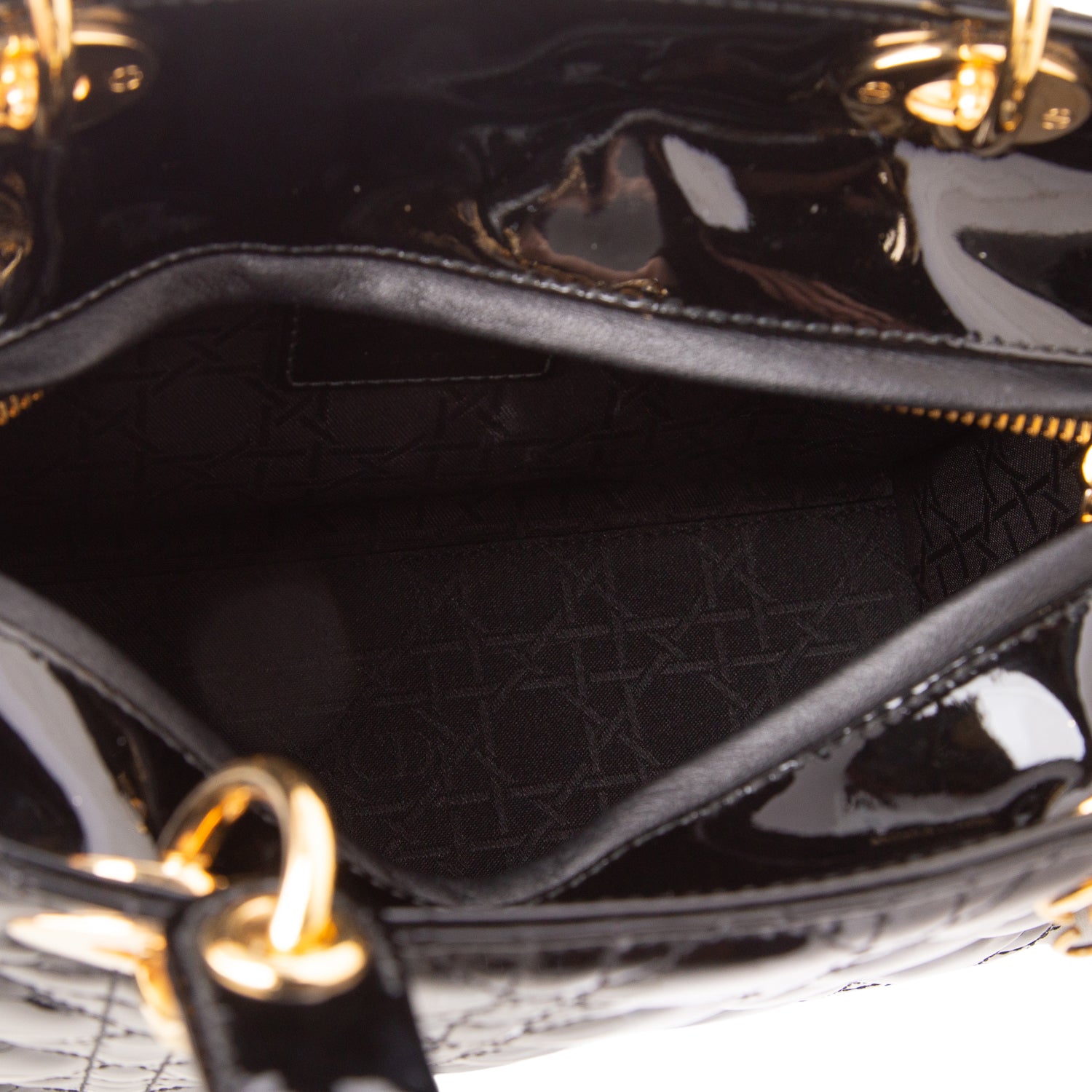 Christian Dior Black Cannage Patent Leather Medium Lady Dior Bag w/ Authenticity Card