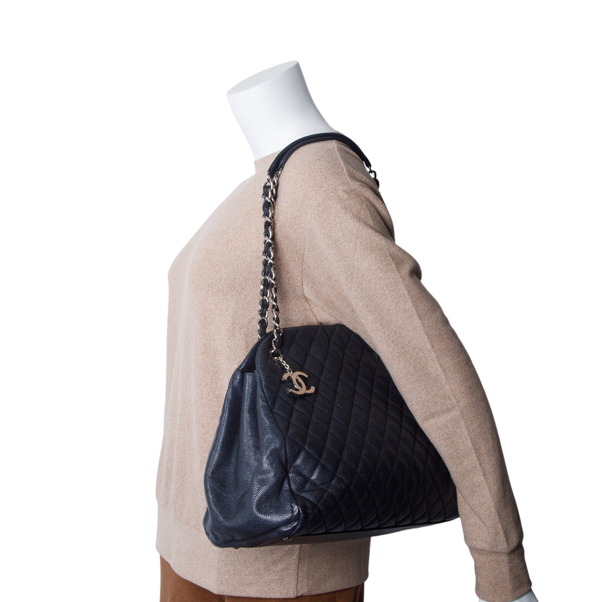 Chanel Black Quilted Caviar Large Juste Mademoiselle Bowling Bag w/ Authenticity Card