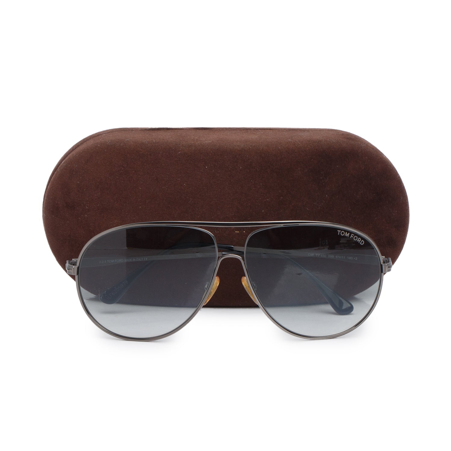 Tom Ford TF 450 Gun-Metal Aviator Cliff Sunglasses w/ Case