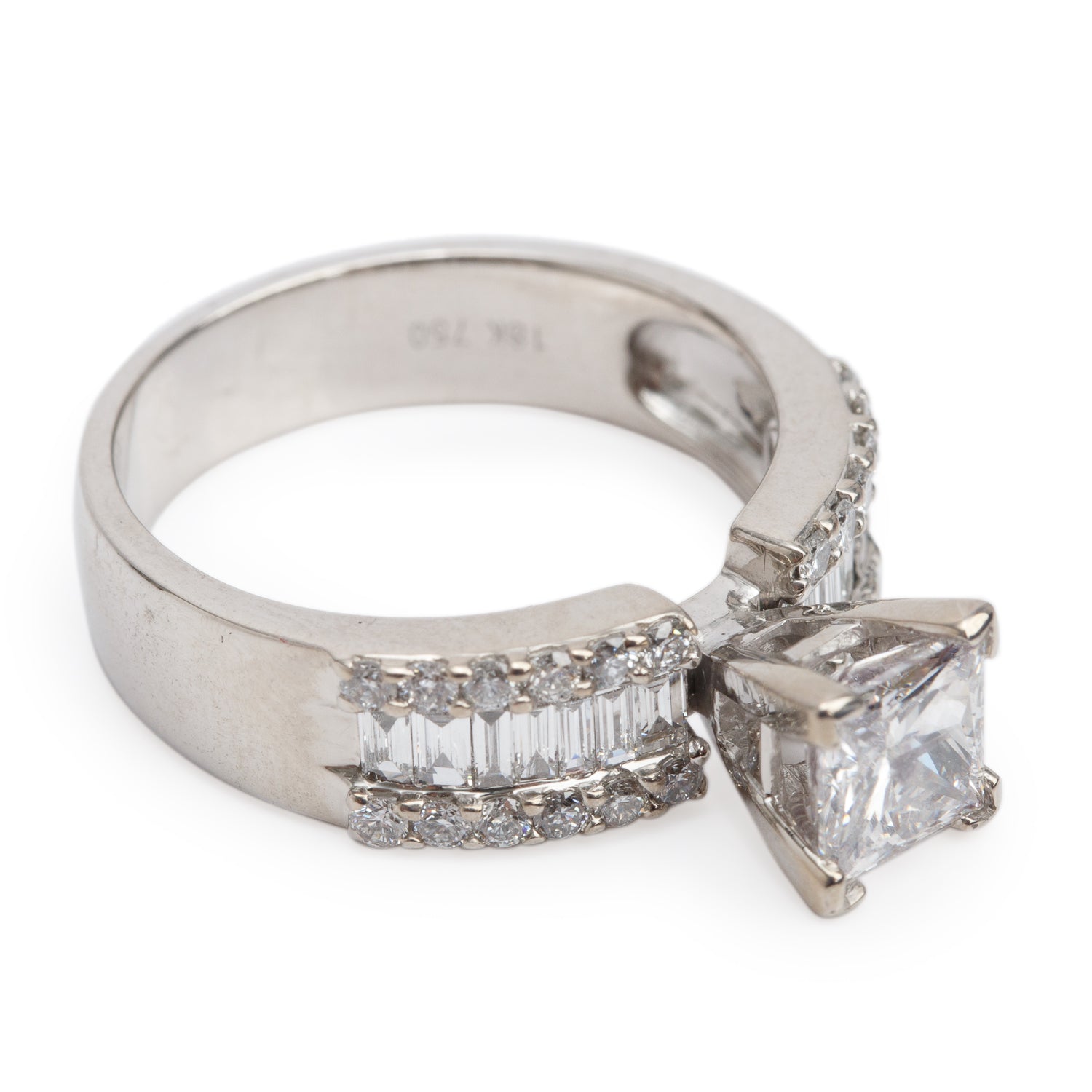 18k White Gold 1.25 ct. Princess Cut Diamond Engagement Ring, Size 8.75