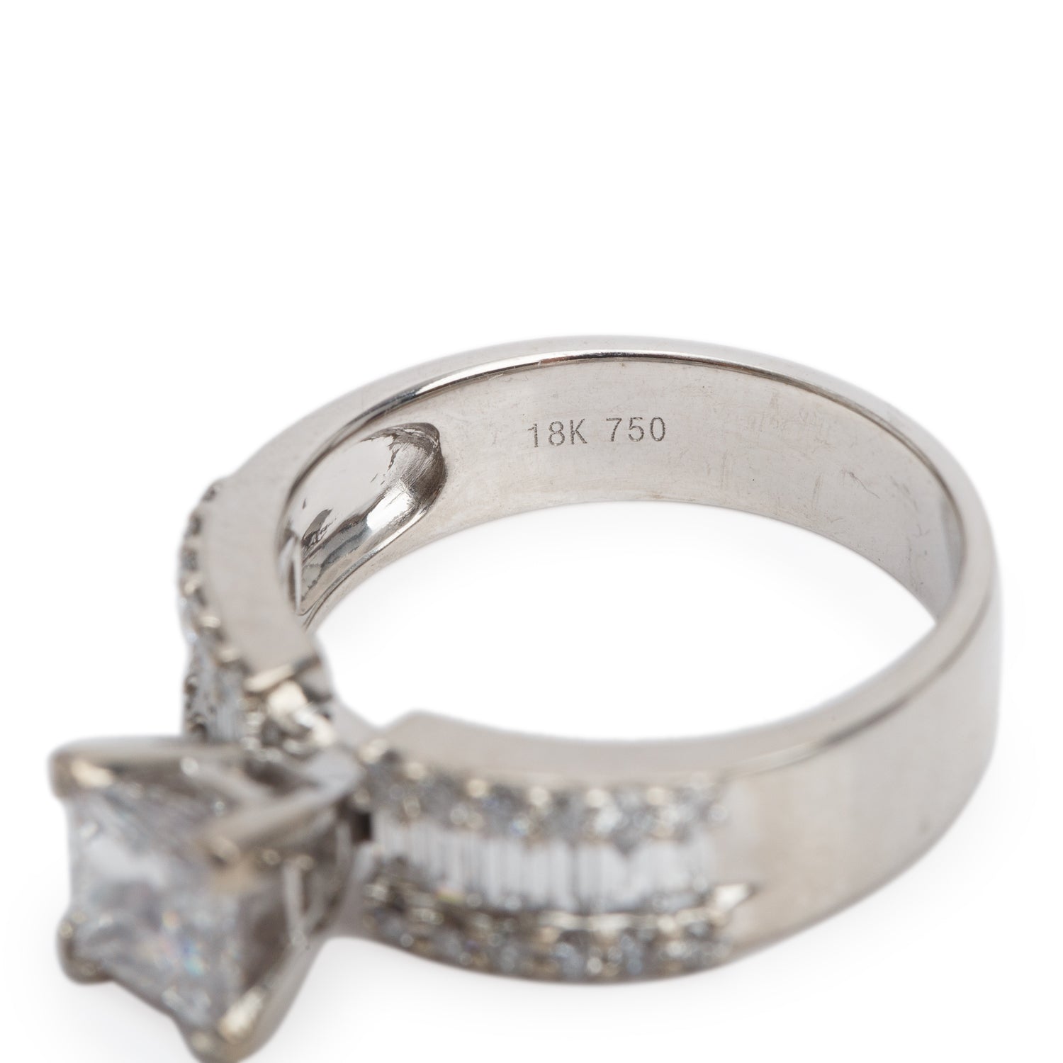 18k White Gold 1.25 ct. Princess Cut Diamond Engagement Ring, Size 8.75