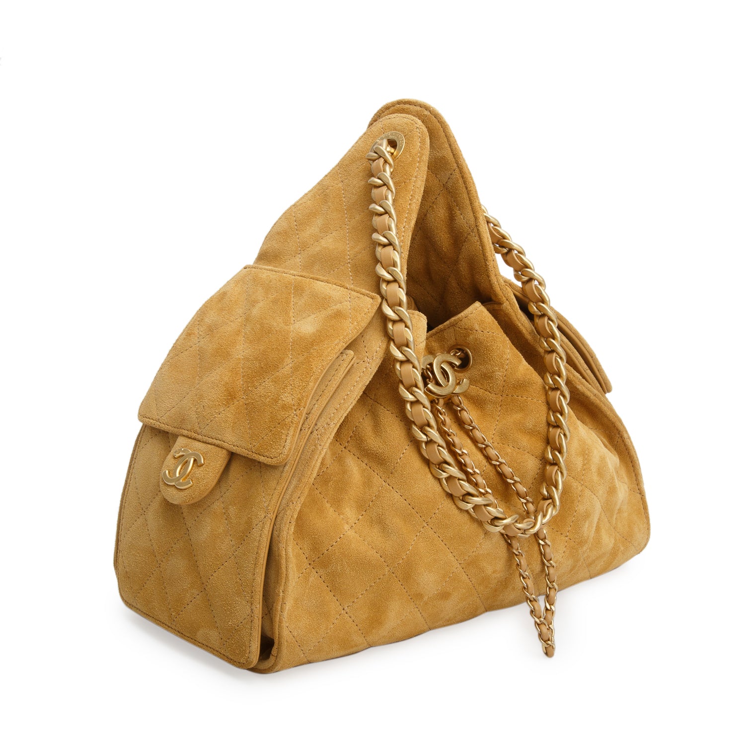 Chanel Tan Suede 25 Small Handbag w/ Box