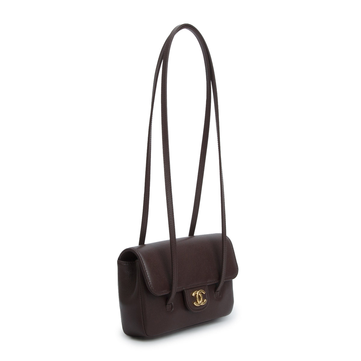 Chanel Brown Shiny Caviar Mini Preppy Coco Shoulder Bag w/ Box