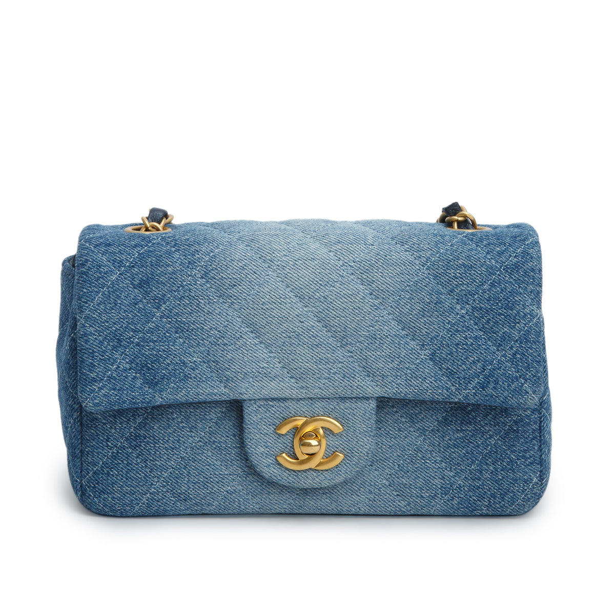 Chanel Blue Washed Denim Quilted Mini Rectangular Flap w/ Box