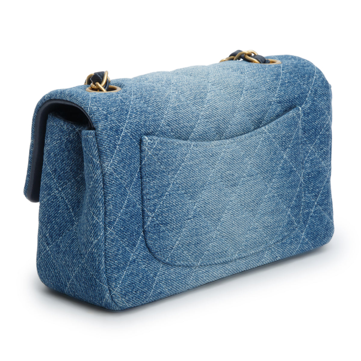 Chanel Blue Washed Denim Quilted Mini Rectangular Flap w/ Box
