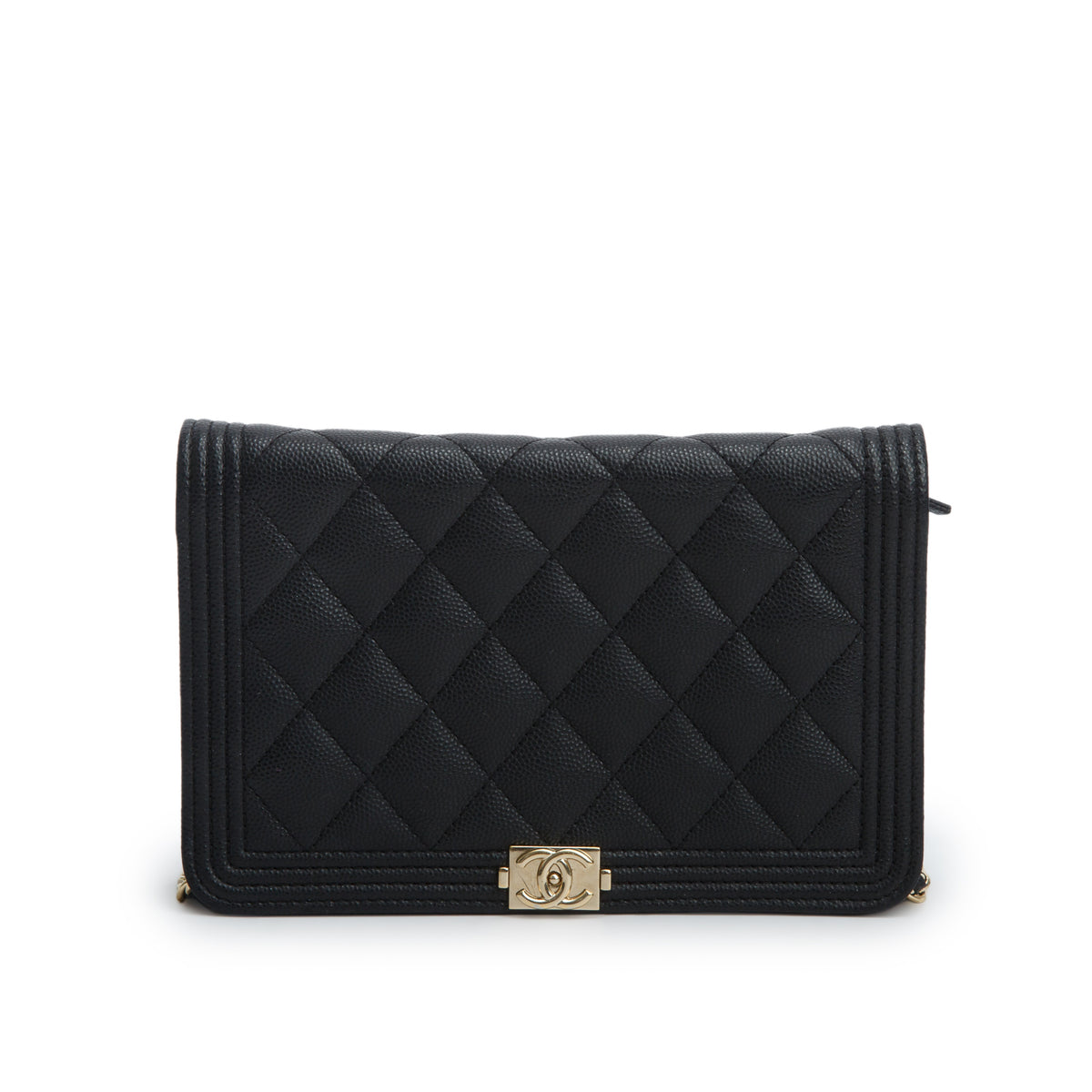 Chanel Black Caviar Leather Boy Wallet on Chain w/ Box & Authenticity Card