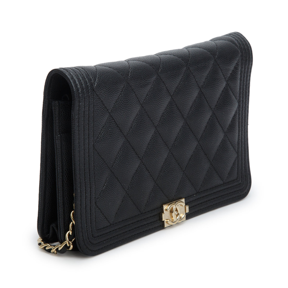 Chanel Black Caviar Leather Boy Wallet on Chain w/ Box & Authenticity Card