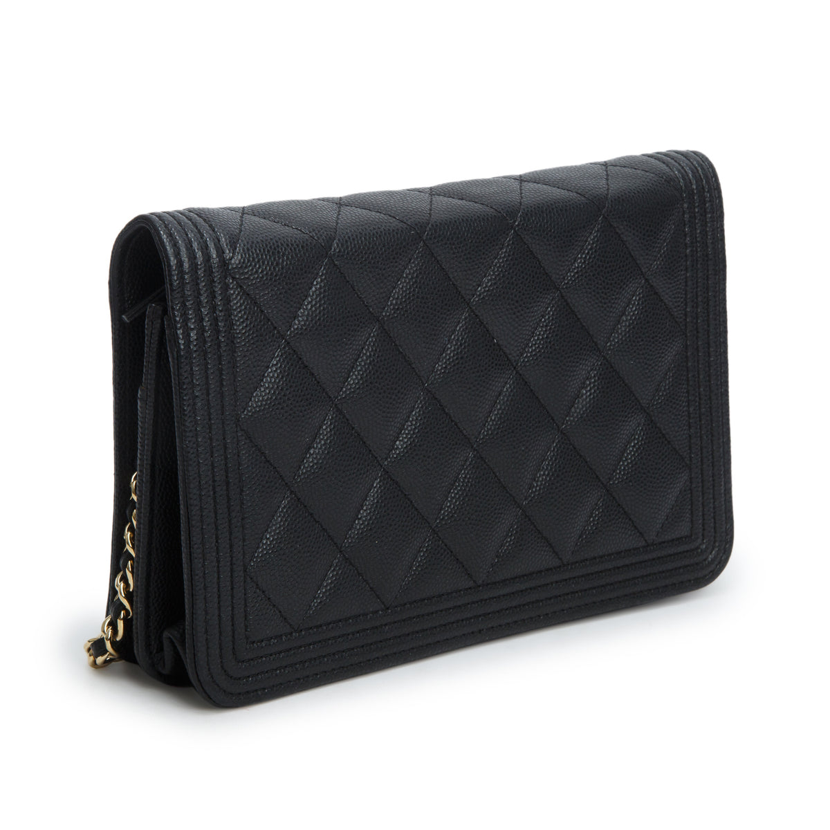 Chanel Black Caviar Leather Boy Wallet on Chain w/ Box & Authenticity Card