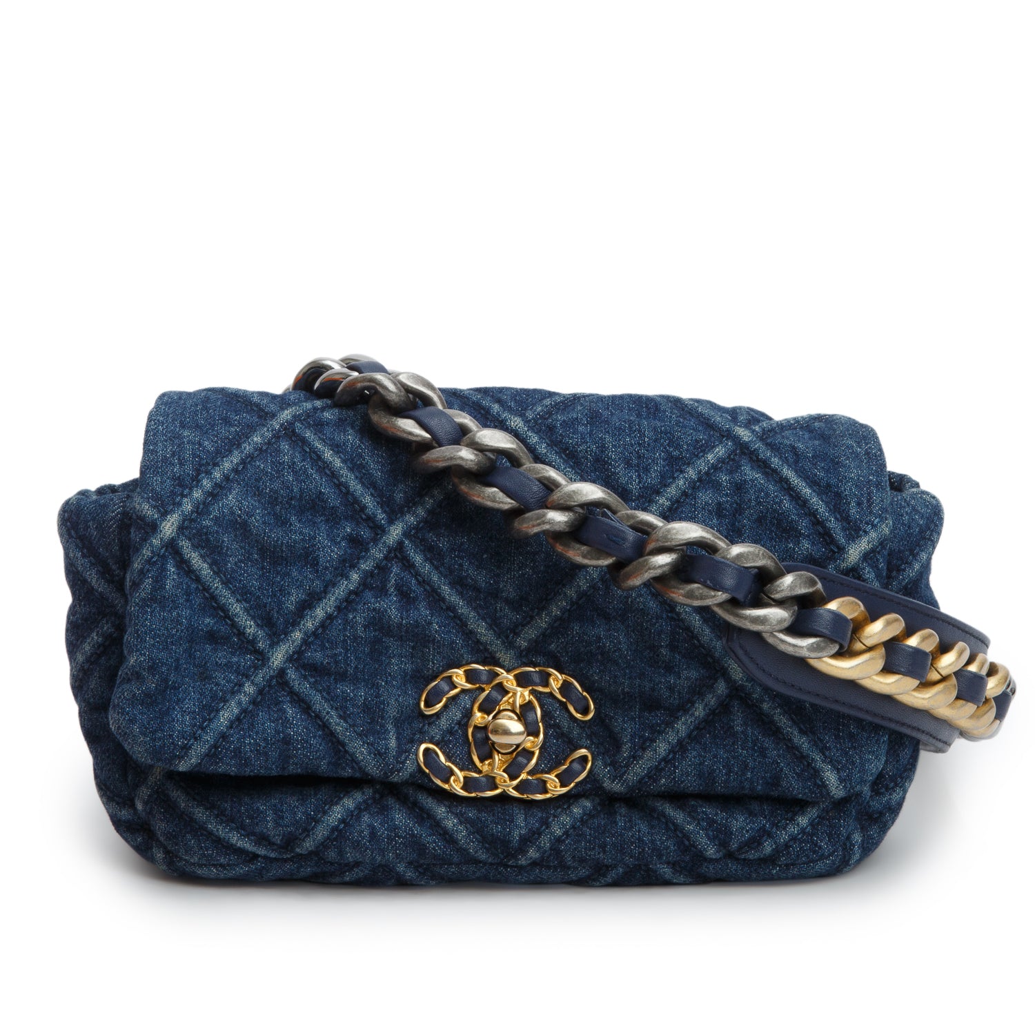 Chanel 2020 Blue Denim Quilted 19 Waist Bag w/ Authenticity Card