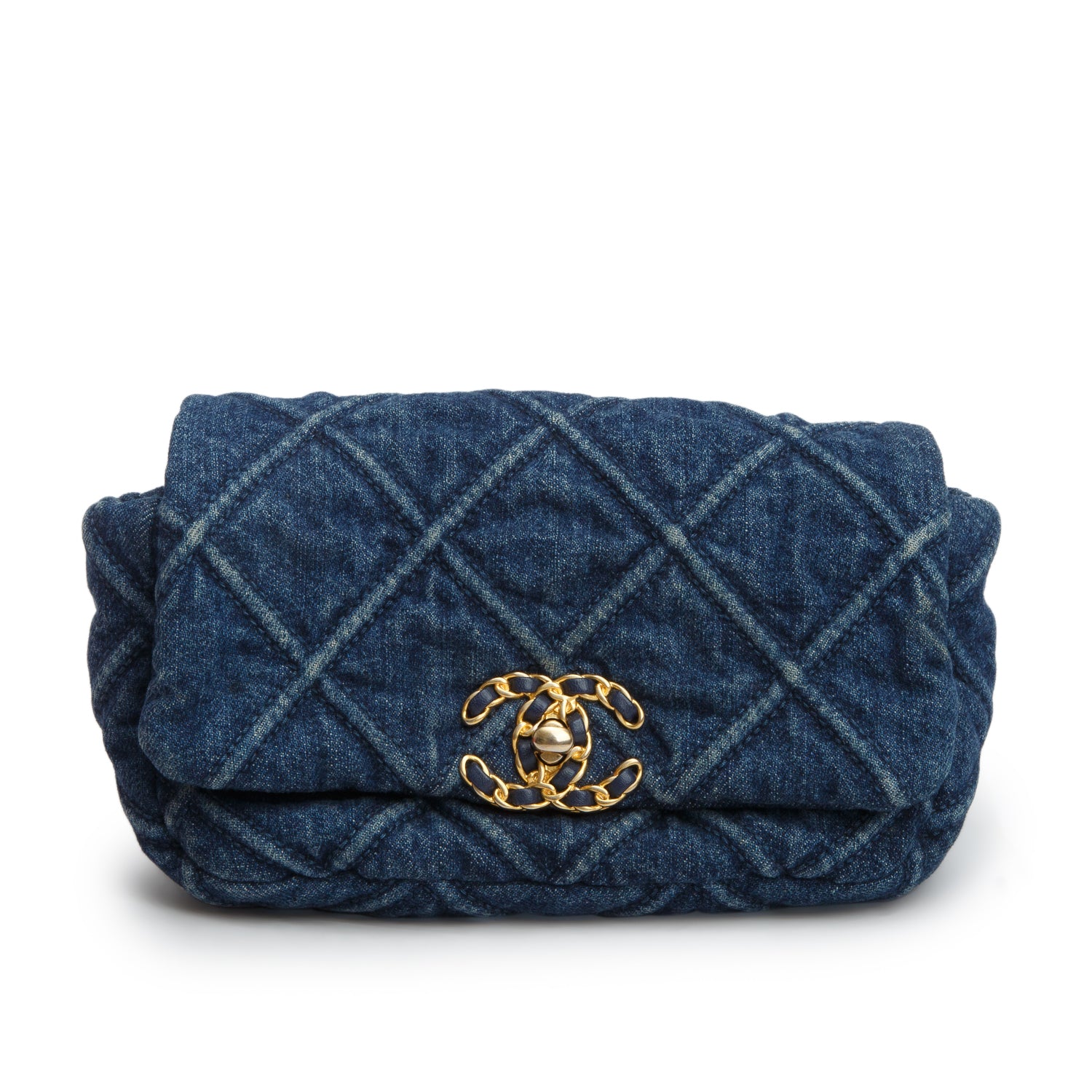 Chanel 2020 Blue Denim Quilted 19 Waist Bag w/ Authenticity Card