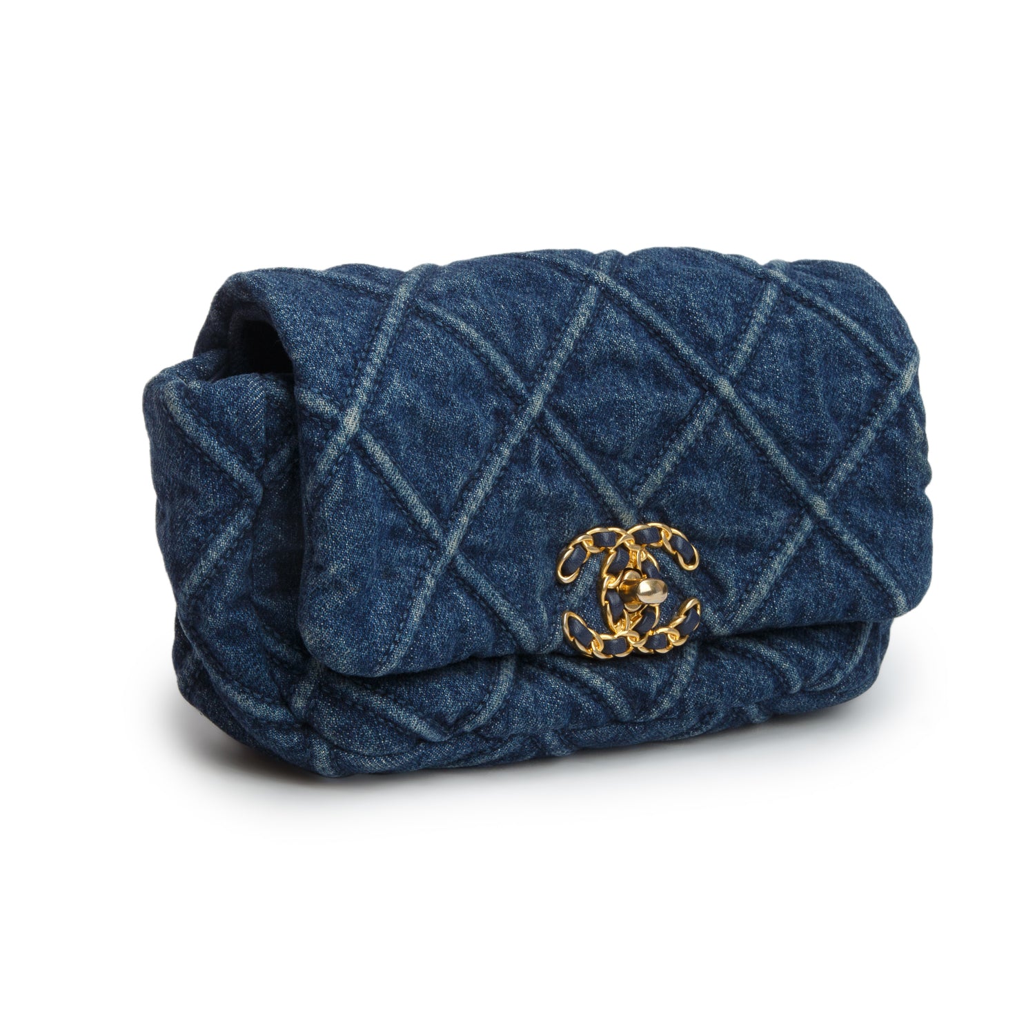 Chanel 2020 Blue Denim Quilted 19 Waist Bag w/ Authenticity Card