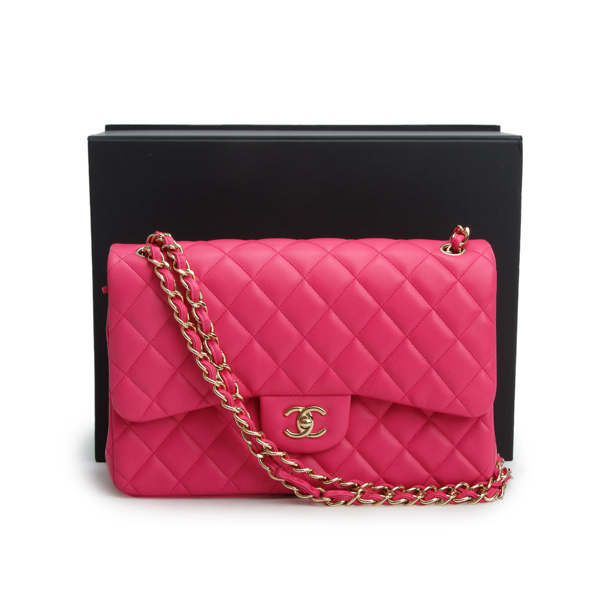 Chanel Pink Quilted Lambskin Leather Classic Jumbo Double Flap Bag w/ Box & Authenticity Card