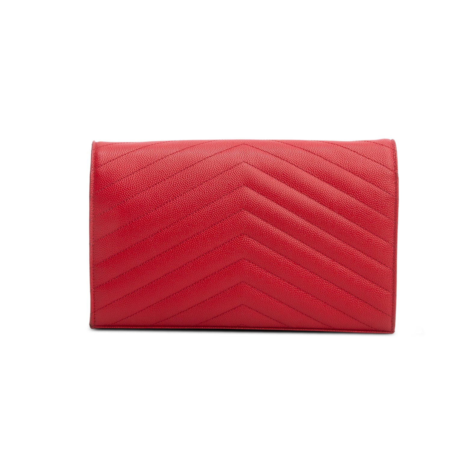 Saint Laurent Red Grain De Poudre Chevron Cassandre Envelope Chain Wallet