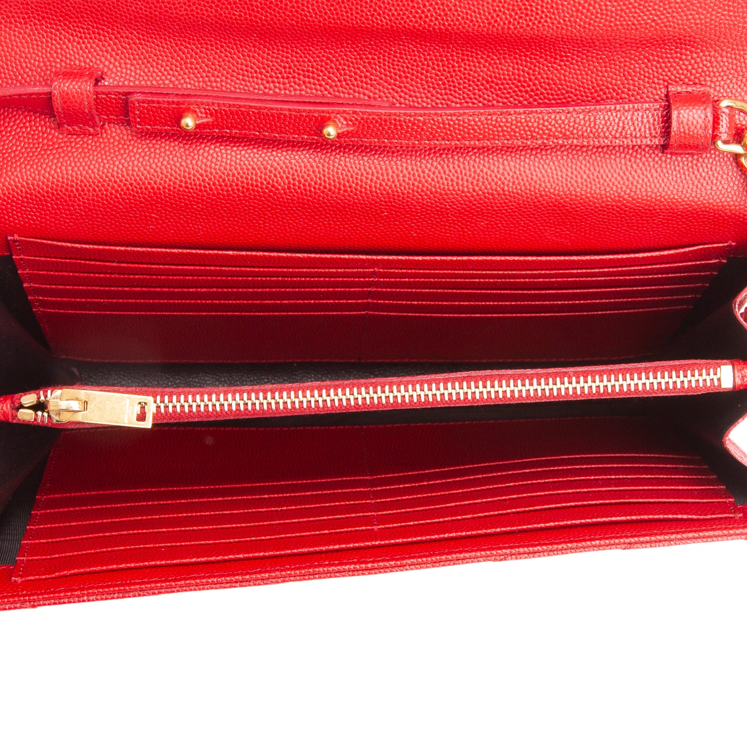 Saint Laurent Red Grain De Poudre Chevron Cassandre Envelope Chain Wallet