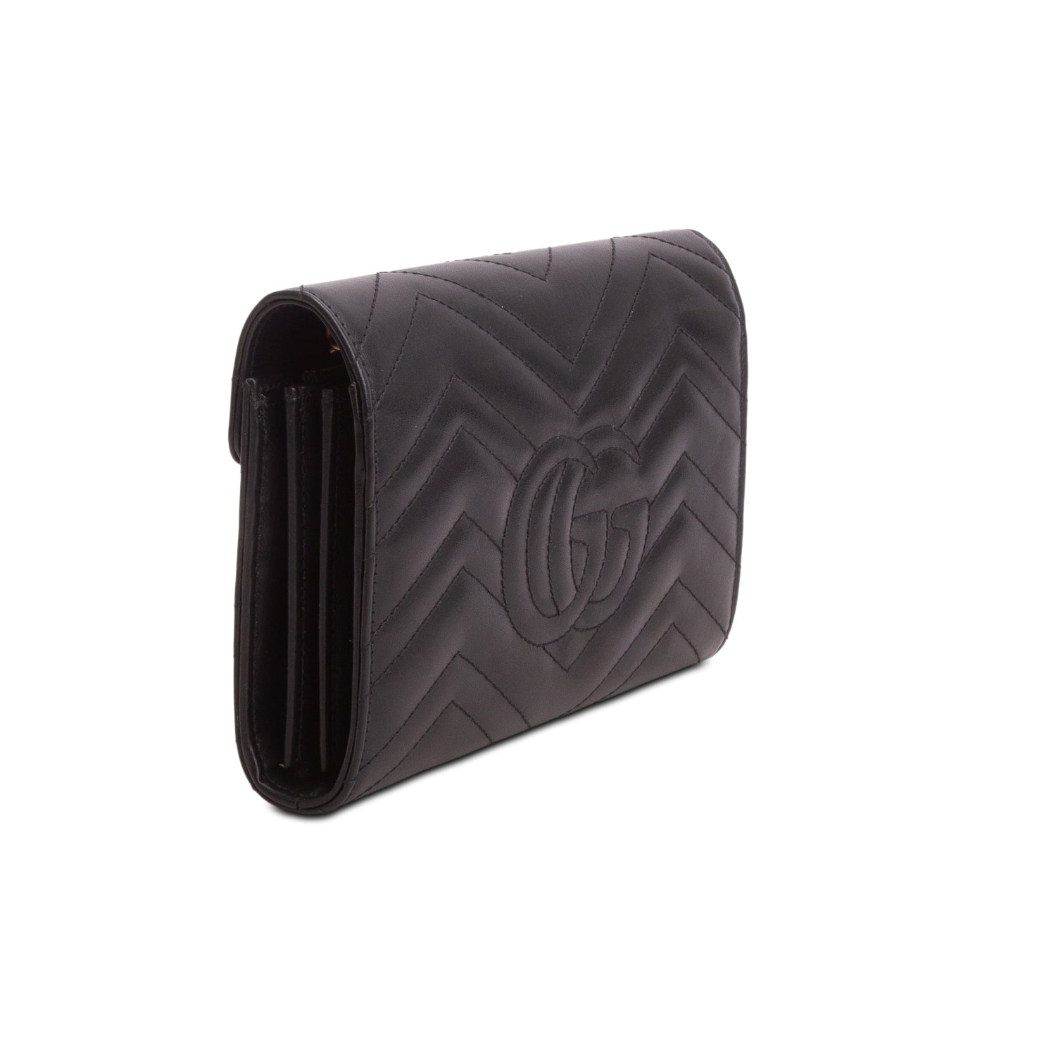 Gucci Black Calfskin Matelasse GG Marmont Wallet on Chain w/ Box