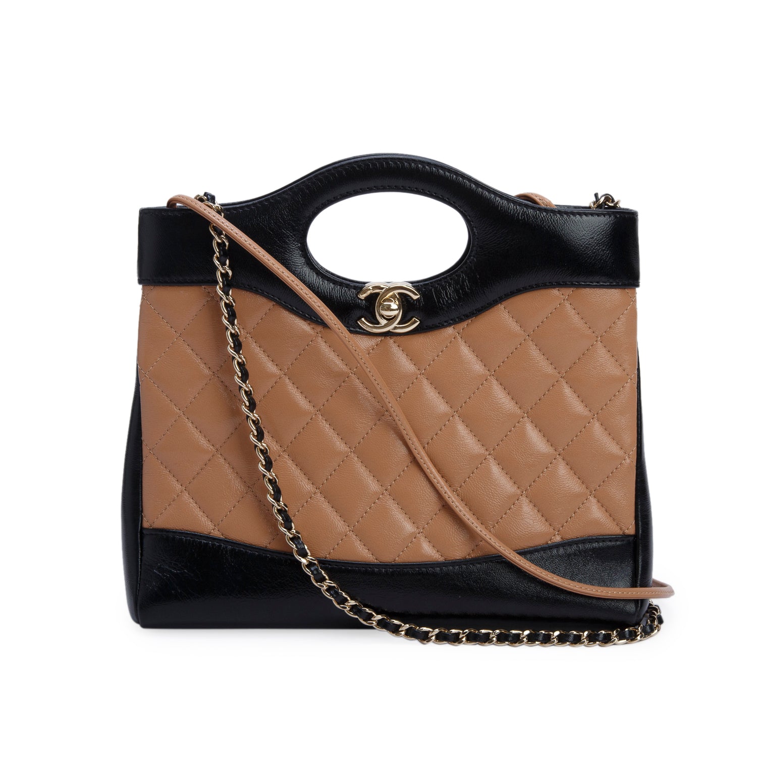 Chanel Black/Brown Shiny Crumpled Calfskin Quilted Mini 31 Shopping Bag