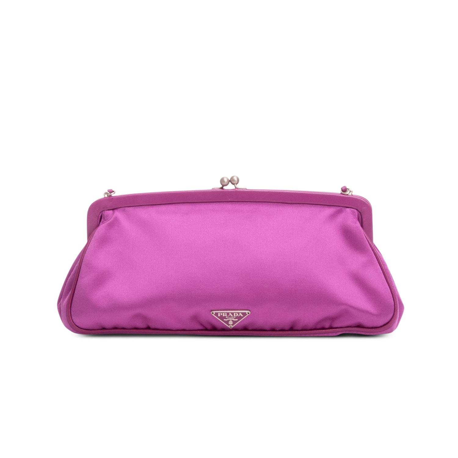 Prada Purple Satin Raso Chic Kiss Lock Clutch w/ Authenticity Card