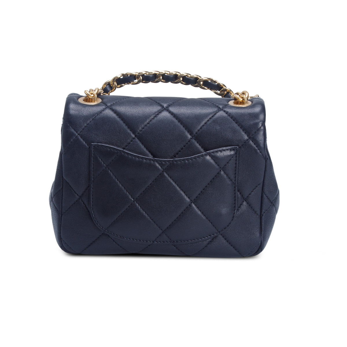 Chanel Black Lambskin Quilted Metal Mini Oval Top Handle Square Flap